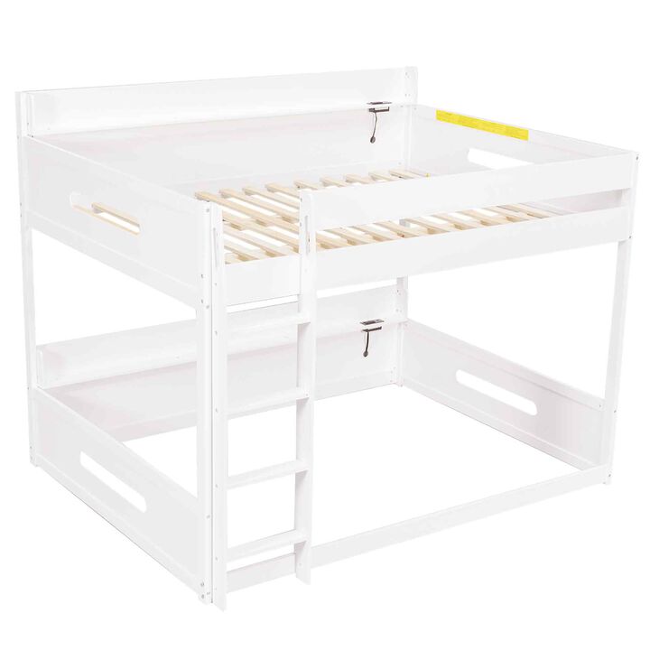 Merax Queen over Queen Wood Bunk Bed with Storage Shelves