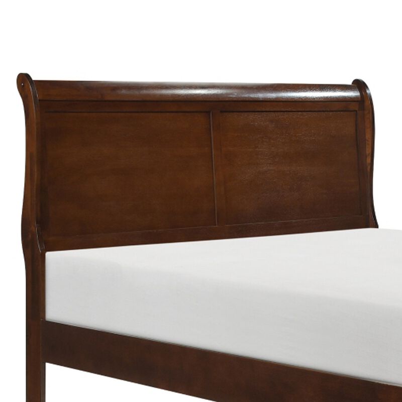 Gage Traditional Queen Sleigh Bed, Wood Frame, Rich Brown Cherry Finish-Benzara