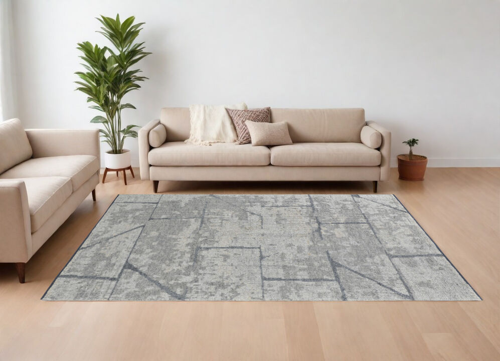 HomeRoots Wool Abstract Hand Knotted Worn Faded Area Rug