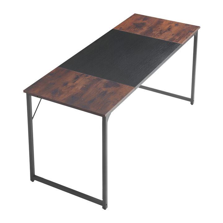 Home Office Computer Desk, Modern Writing Workstation with Steel Frame and Large Legroom-Rustic Brown