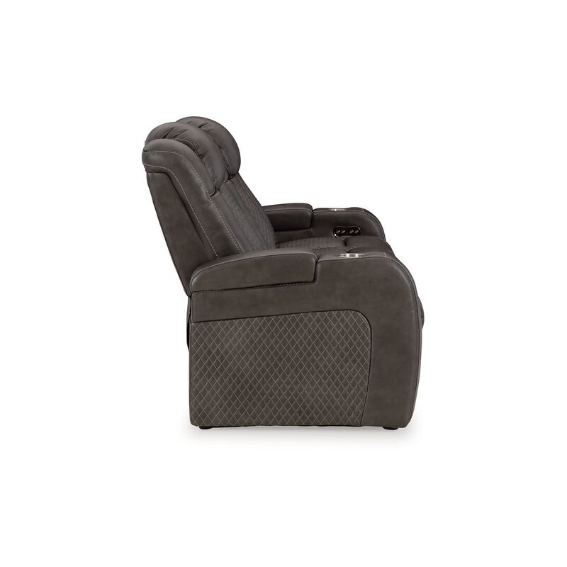 Fynne LED Power Reclining Sofa, USB Charger, Gray Faux Leather 85 Inch image number 3