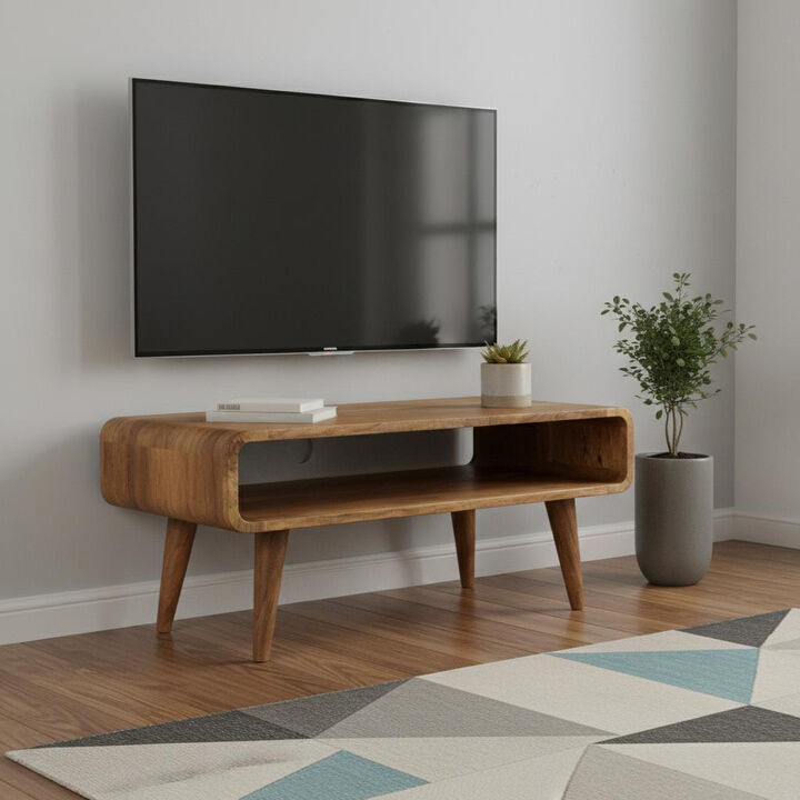 HomeRoots 26" Brown Solid Wood Open Shelving TV Stand