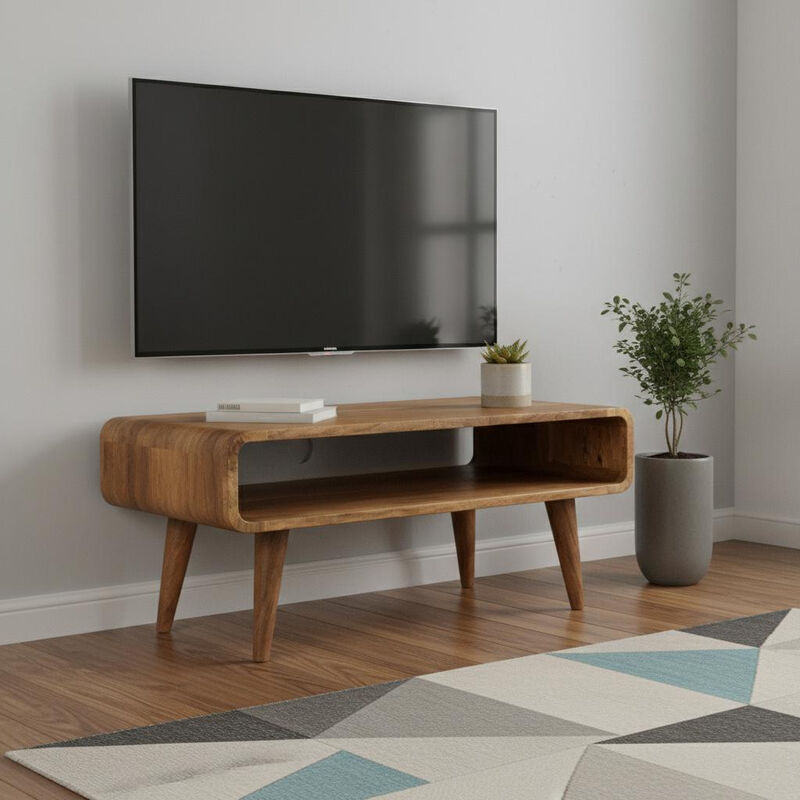 HomeRoots 26" Brown Solid Wood Open Shelving TV Stand image number 1