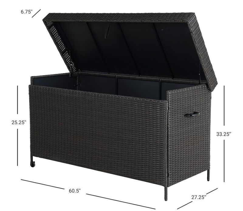 Mondawe Outdoor Hand-Woven Resin WillowStorage Box,W/ UV/Rain Resistant,Soft-Close Lid & Wheels