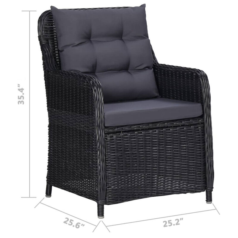 Outdoor Accent Chair Set of 2, Tufted Fabric Design, Black Poly Rattan - Benzara