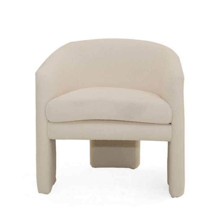 28 Inch Accent Chair, Low Slung Seat, 3 Legs, Cream Fabric Upholstery - Benzara