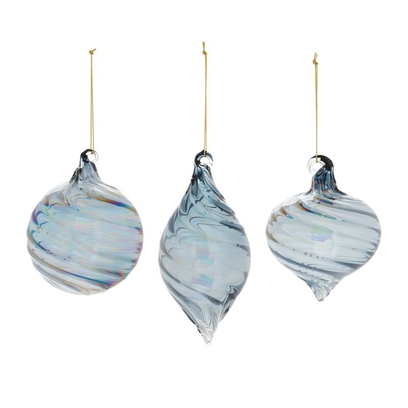 Iridescent Swirl Glass Baubles (Set of 12) &ndash; Elegant Ornaments for Glam, Winter Wonderland, or Minimalist Christmas Decor