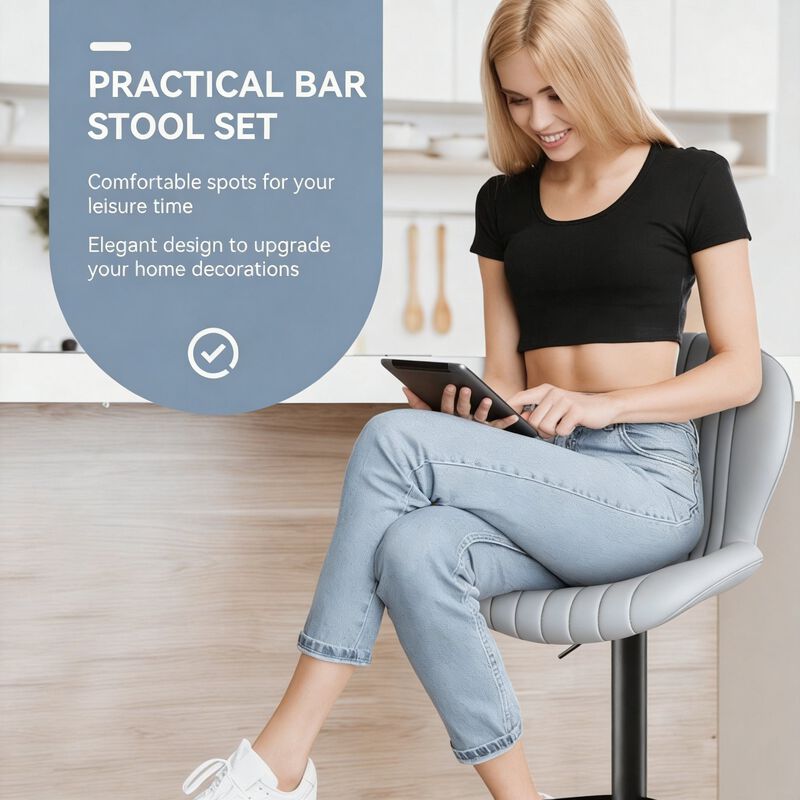 Modern Upholstered Fabric Swivel Bar Stools Set of 2 image number 2