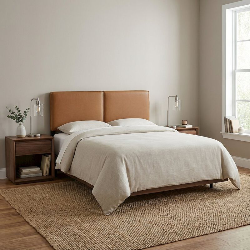 Vegan Leather Queen Headboard in Neutral Tone, Durable Finish, Elegant Design image number 3