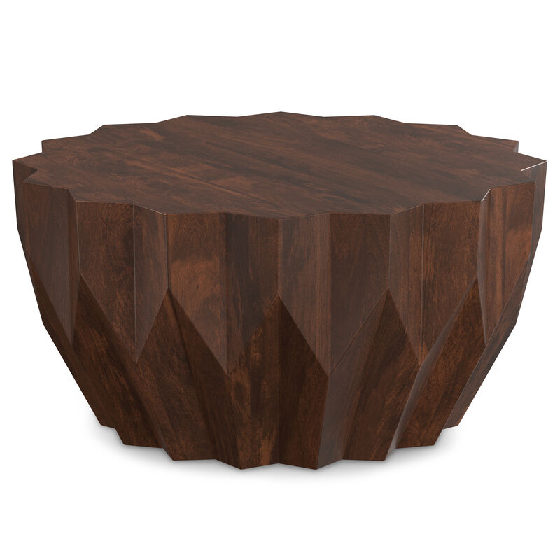 Turnbull SOLID MANGO WOOD 34 inch Wide Polygon Contemporary Coffee Table in Walnut, Fully Assembled