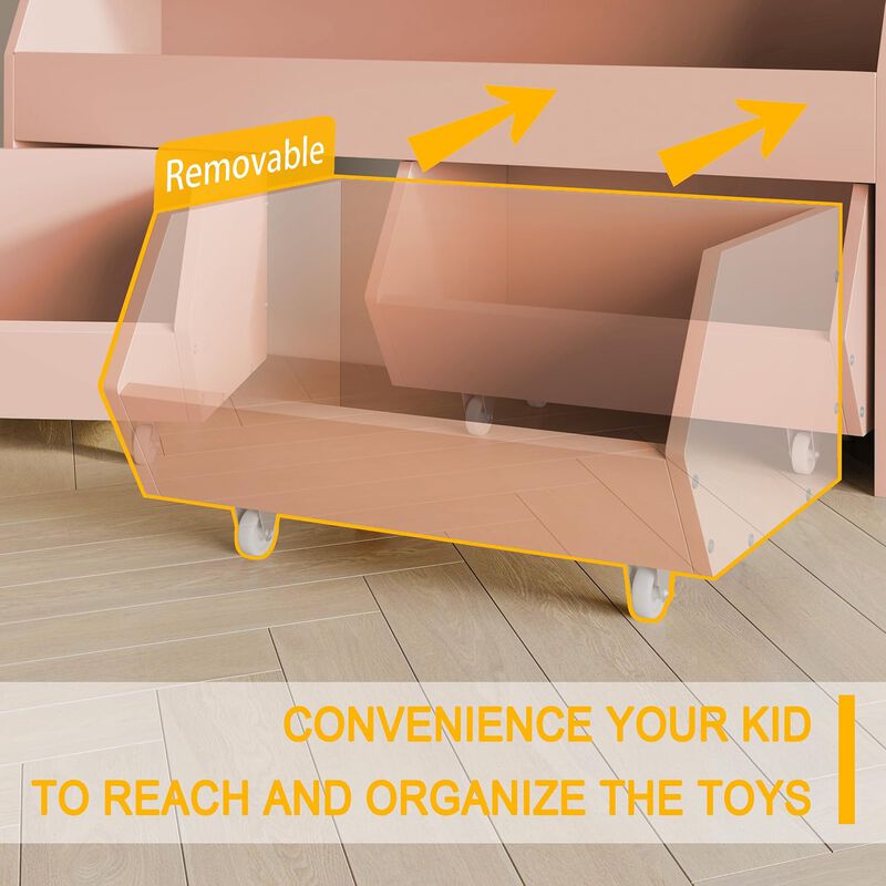 DIYSET Toy Storage Organizer for Kids, Toy Storage Cabinet with Drawers, Toy Shelf with Wheels, Toy Organizer Kids Bookshelf with Storage image number 4