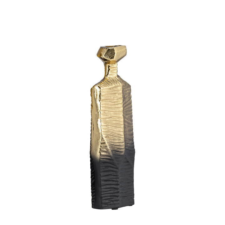Kaya 9 Inch Classic Accent Metal Vase, Square Body, Narrow Top, Gold, Black-Benzara