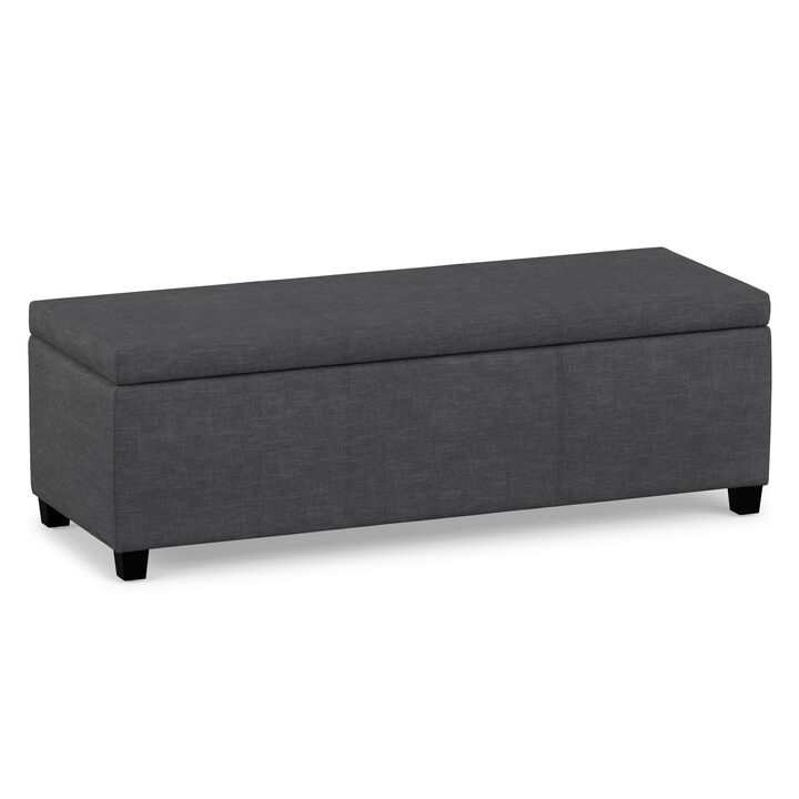Avalon 48 inch Wide Contemporary Rectangle Storage Ottoman Bench in Slate Grey Linen Look Fabric, Assembled