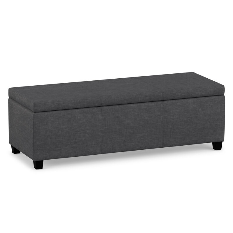Avalon 48 inch Wide Contemporary Rectangle Storage Ottoman Bench in Slate Grey Linen Look Fabric, Assembled image number 0