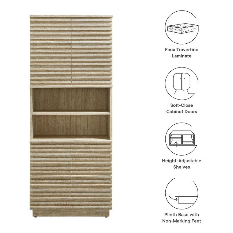 Modway Render Tall Faux Travertine Linen Storage Cabinet