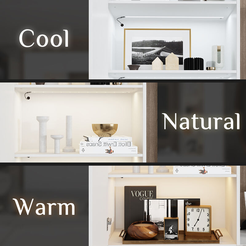 4-Piece White Wood Entertainment Center TV Console with Door Cabinets, Bookshelves, LED Lights for TVs up to 65 in.