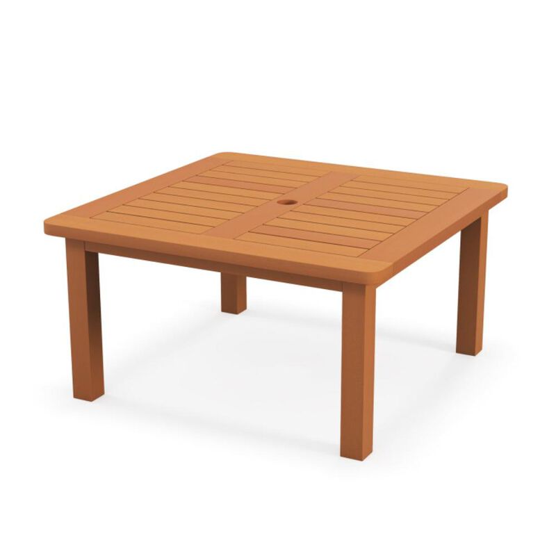 Hivvago Patio Coffee Table with Umbrella Hole and Teak Oil Finish