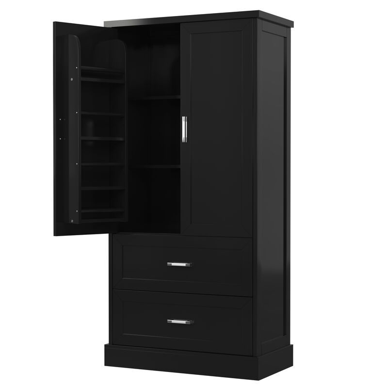 Whisen Tall Bathroom Storage Cabinet, Cabinet with Two Doors and Drawers