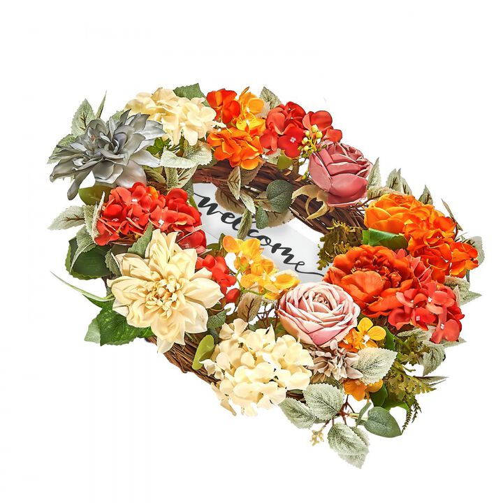 Artificial Wreath with Hydrangeas and Roses for Front Door or Wall Display