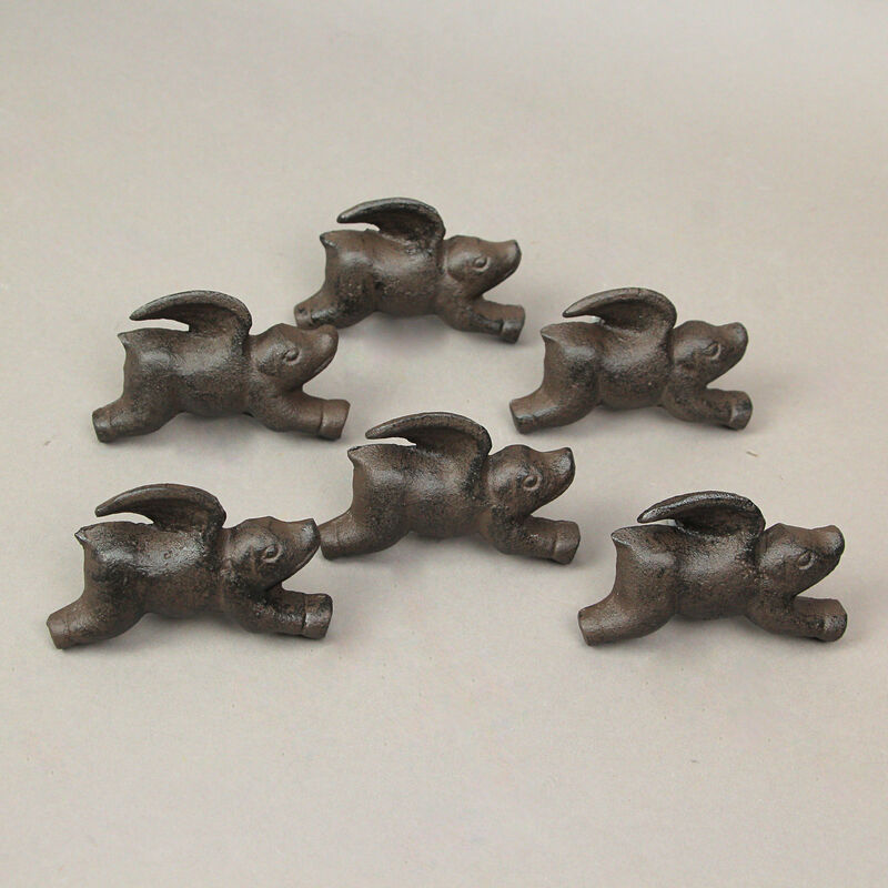 Set of 6 Cast Iron Flying Pig Drawer Pulls Decorative Cabinet Knobs Home Decor image number 5