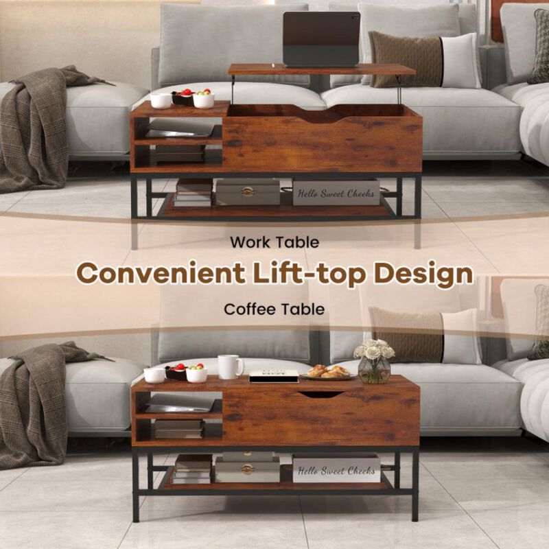 Hivvago Lift Top Coffee Table with Hidden Compartment and Removable Storage Shelf