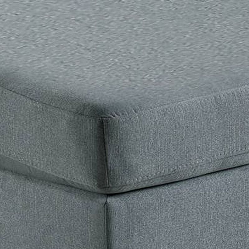 32 Inch Modern Square Ottoman with Plush Foam Seating, Gray Linen Fabric - Benzara