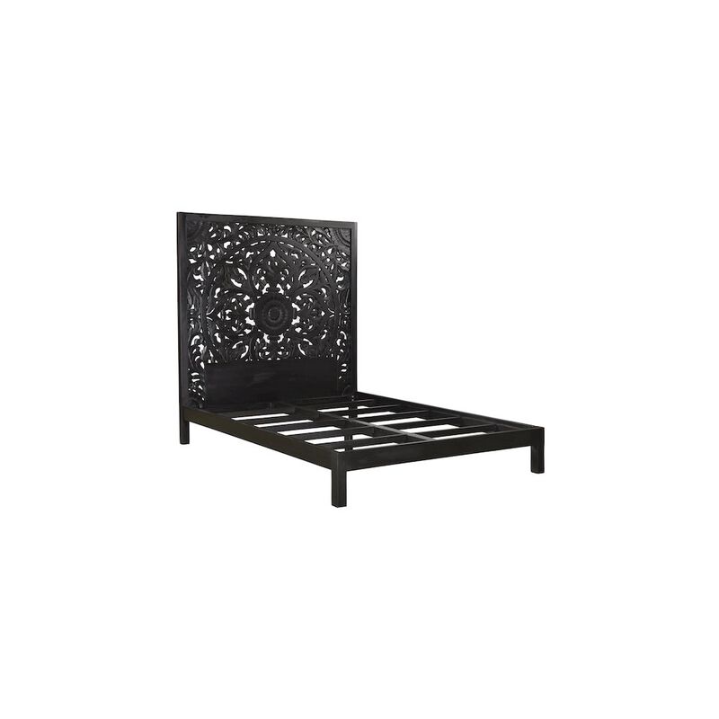Porter Designs Bali Solid Hand Carved Wood Queen Bed, Black image number 0