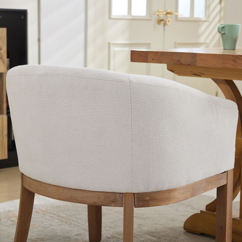 Upholstered Barrel Dining Chairs, Farmhouse Linen Accent Chairs with Natural Hardwood Frame image number 7
