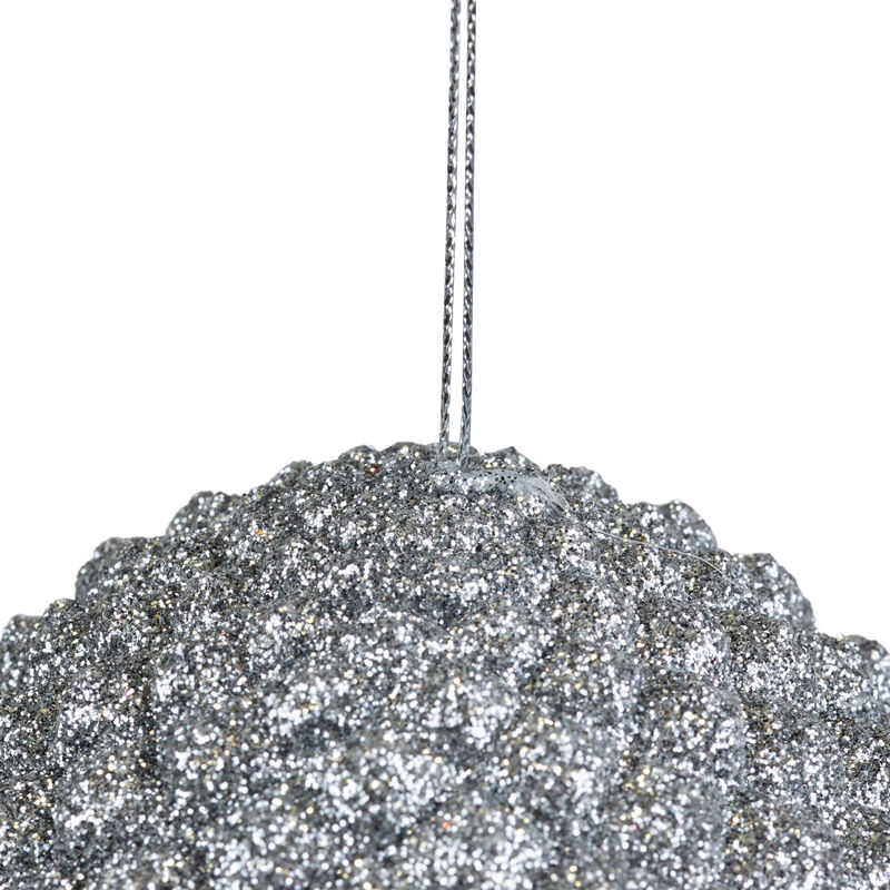 5" Silver Glitter and Sequins Pine Cone Christmas Ornament image number 4