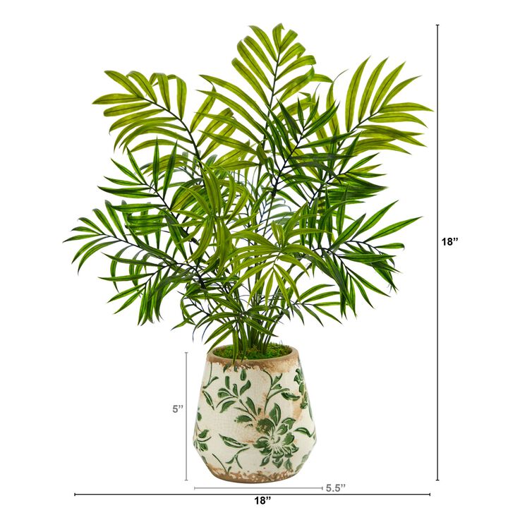 HomPlanti 18" Mini Areca Palm Artificial Plant in Floral Vase