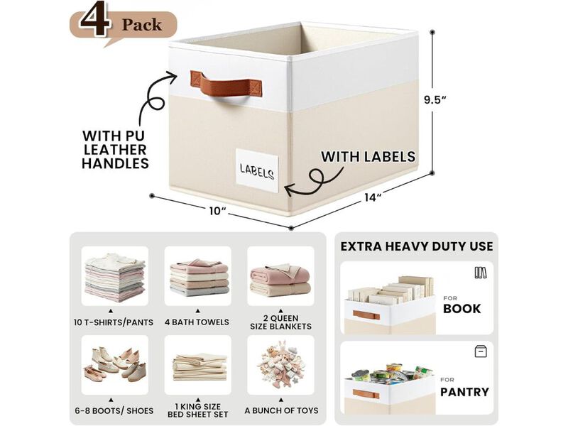 4 Pack Large Closet Storage Baskets For Shelves - 14X10 Heavy Duty Closet Shelf image number 2