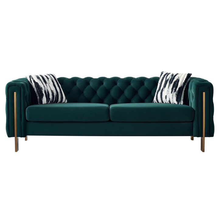 Chesterfield Modern Tufted Velvet Living Room Sofa, 84.25" W Couch, Green