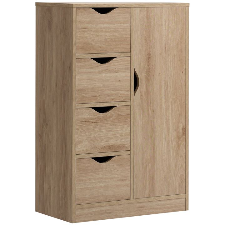 Modern Storage Cabinet Slim Chest Freestanding Storage Organizer with Four Drawers for Bedroom & Living Room, Oak