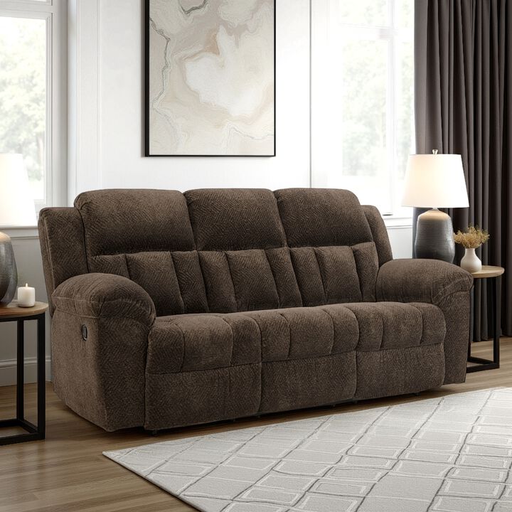 Briar Manual Reclining Sofa Brown Polyester, Pillow Top Arms, 91 Inch
