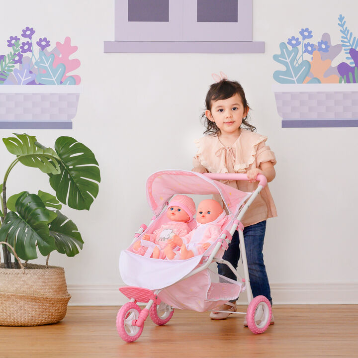 Olivia's Little World Twinkle Star Princess Baby Doll Twin Stroller, Pink