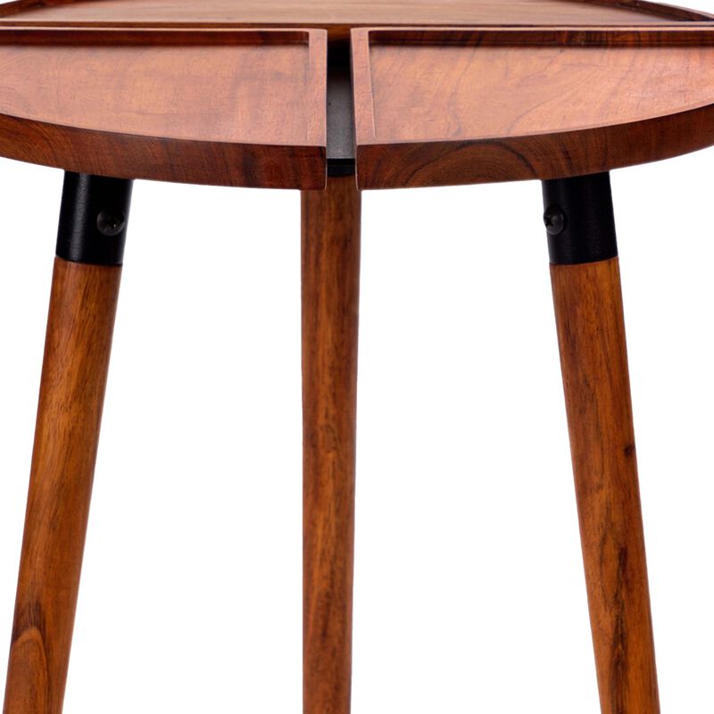 18 Inch Round Acacia Wood Side Accent End Table with 3 Tabletop Sections, Warm Brown-Benzara