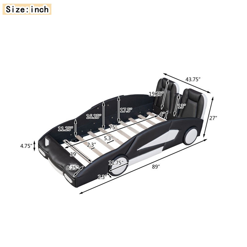 Race Car-Shaped Platform Bed with Wheels Fun & Sturdy Kids' Bed Frame