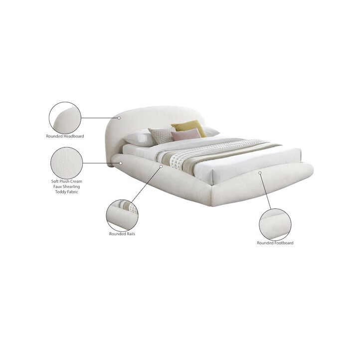 Meridian Furniture Genesis Cream Teddy Fabric Queen Bed