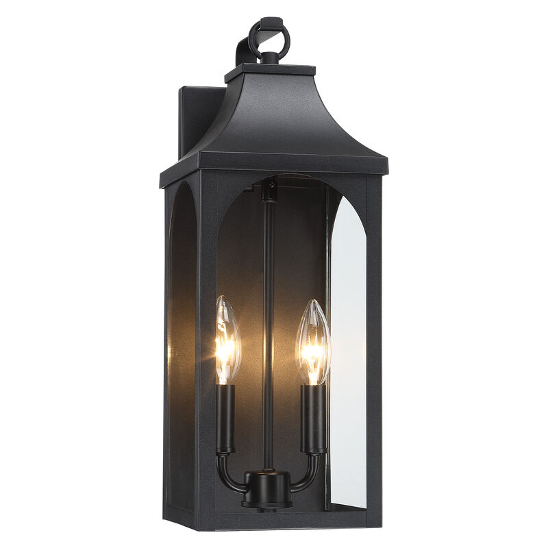 17 in. 2-Light Black Outdoor Wall Lantern with Clear Glass Shade image number 0