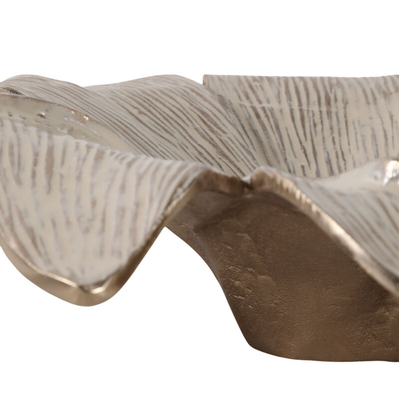 20" Blooming Flower Metal Bowl, Ivory/gold image number 4