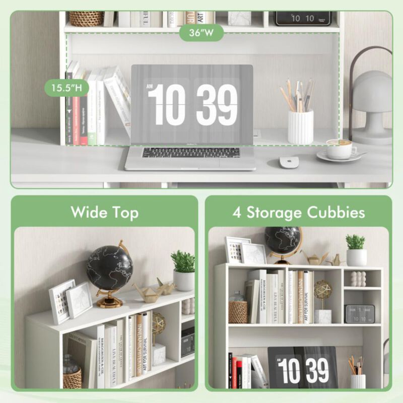 Hivvago Computer Desktop Bookcase with 4 Cubbies and Open Back Compartment