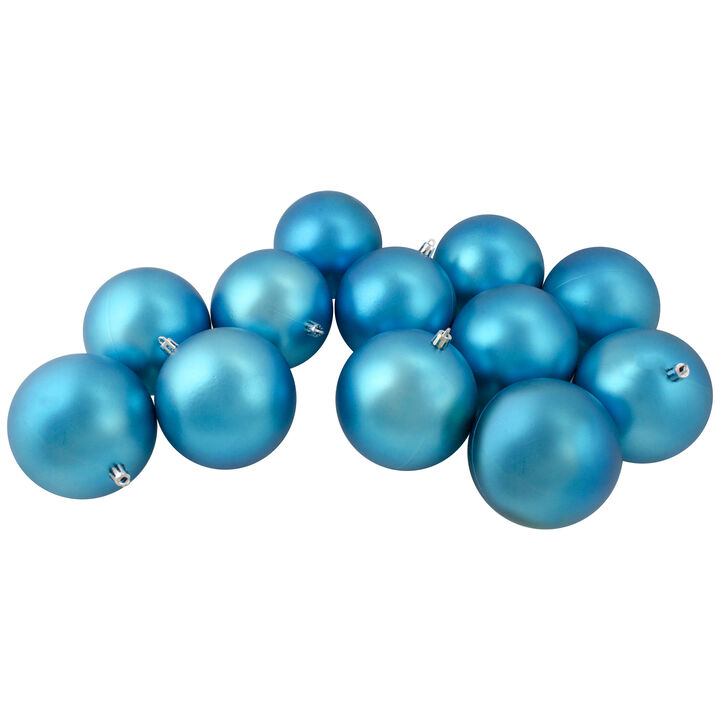 12ct Turquoise Blue Shatterproof Matte Christmas Ball Ornaments 4" (100mm)