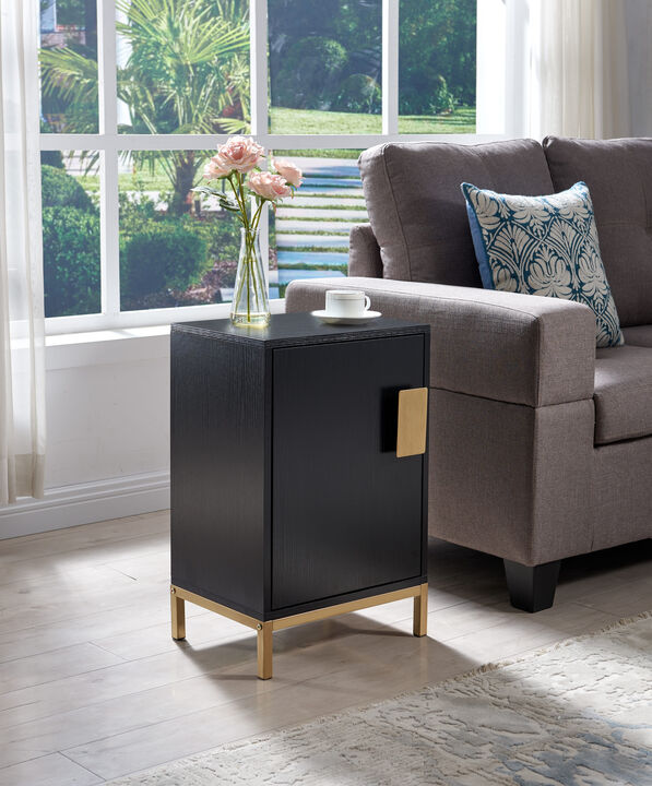 Kings Brand Furniture - Grant Accent Cabinet Side End Table, Bedside Nightstand for Bedroom Living Room, Black/Gold