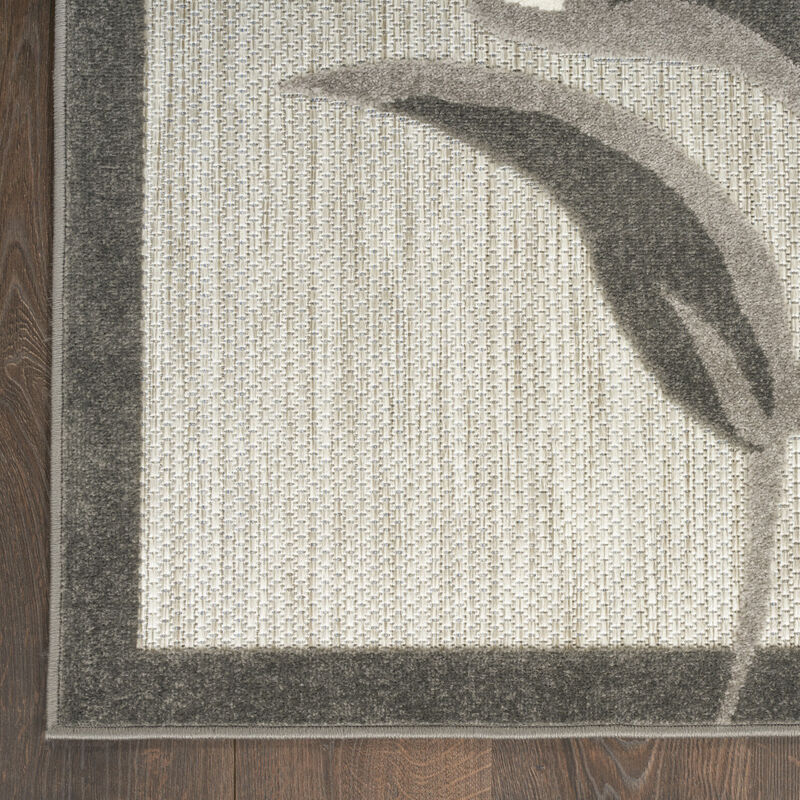 HomeRoots 12' Beige And Charcoal Floral Indoor Outdoor Runner Rug image number 5