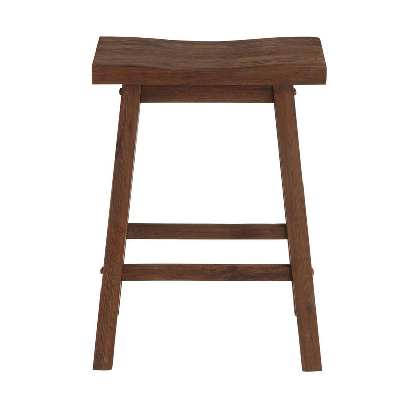Saddle Design Wooden Counter Stool with Grain Details, Brown - Benzara