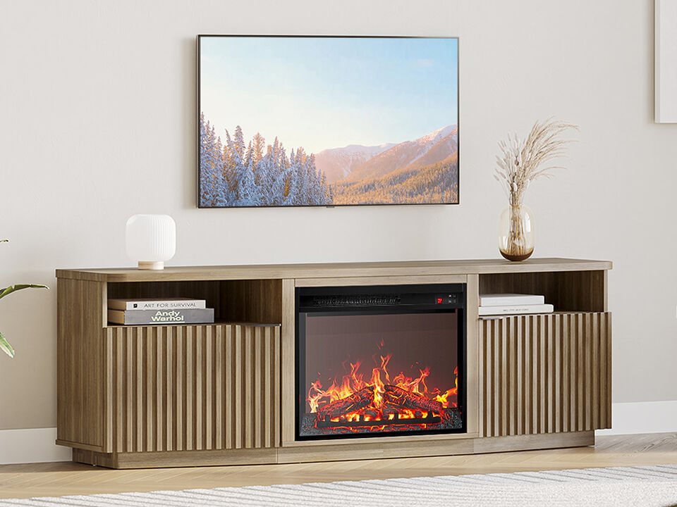 BELLEZE TV Stand with 23" Electric Fireplace Heater, 68" Entertainment Center for TV Up to 75",  Media Console Table with Cable Management for Living Room, Bedroom
