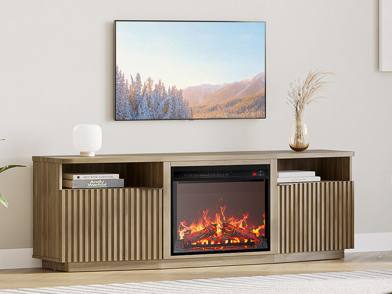 BELLEZE TV Stand with 23" Electric Fireplace Heater, 68" Entertainment Center for TV Up to 75",  Media Console Table with Cable Management for Living Room, Bedroom