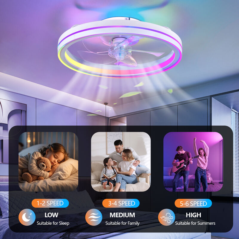 ELEMENT ACE Low Profile Flush Mount Bladeless Ceiling Fan with RGB LED Lighting, Smart App & Remote Control, Reversible Motor for Bedroom Low Ceiling Living Spaces image number 5