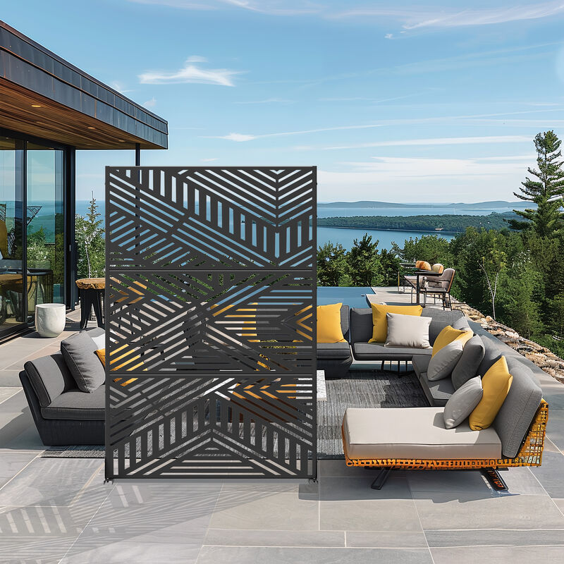 Arched Metal Outdoor Privacy Screen, Freestanding Outdoor Divider Decorative Privacy Fence