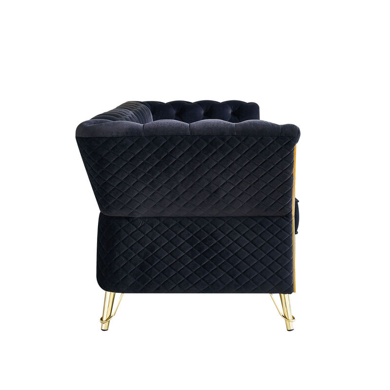 Modern Tufted Velvet Sofa For Living Room Black Color image number 8
